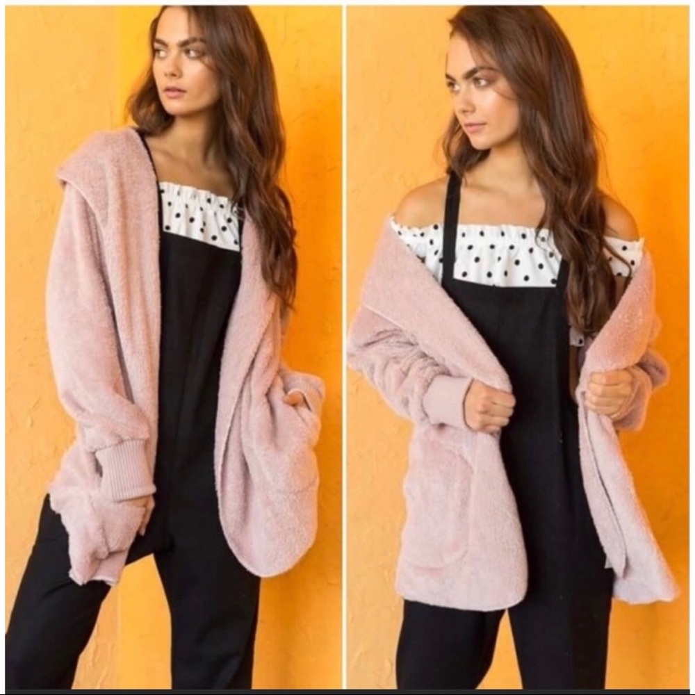 Vegan Fur Hooded Cardigan Mauve